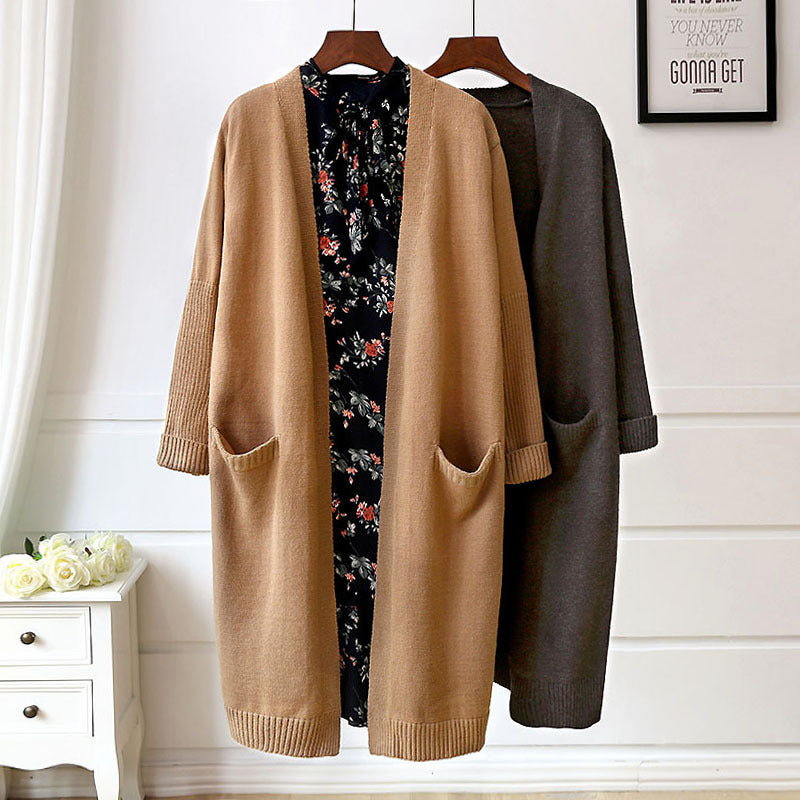 Damen Lange Strickjacke mit Taschen und offenem Schnitt Drune