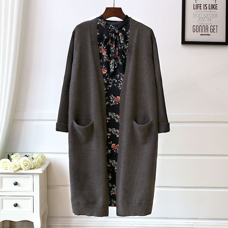 Damen Lange Strickjacke mit Taschen und offenem Schnitt Drune