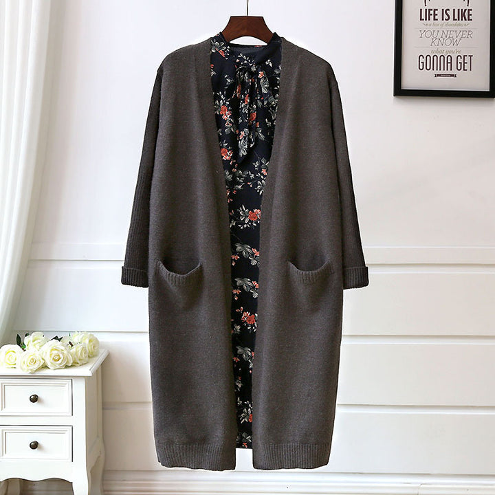 Damen Lange Strickjacke mit Taschen und offenem Schnitt Drune