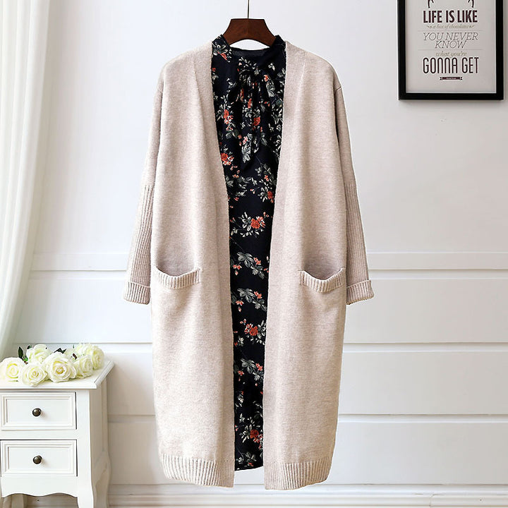Damen Lange Strickjacke mit Taschen und offenem Schnitt Drune