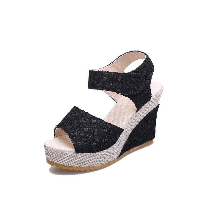 Damen nan sommerliche Keilabsatz Sandalen mit Bastsohle und verstellbarem Klettverschluss Drune