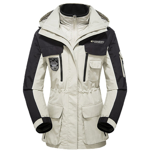 Herren wasserdichte atmungsaktive dreiteilige Outdoor-Expeditionsjacke mit Kapuze und Mehrzwecktaschen Drune