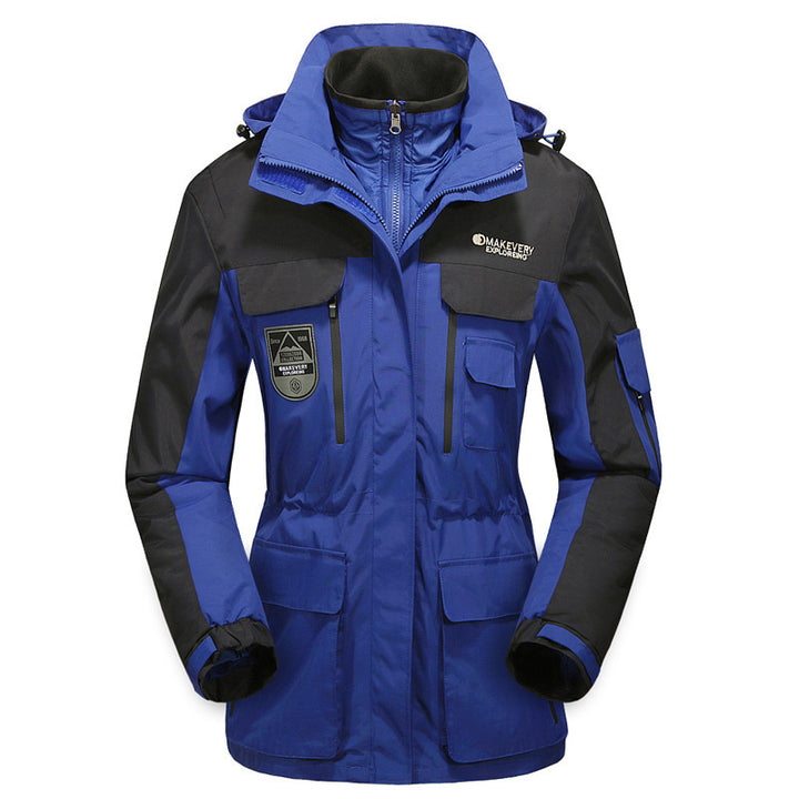 Herren wasserdichte atmungsaktive dreiteilige Outdoor-Expeditionsjacke mit Kapuze und Mehrzwecktaschen Drune