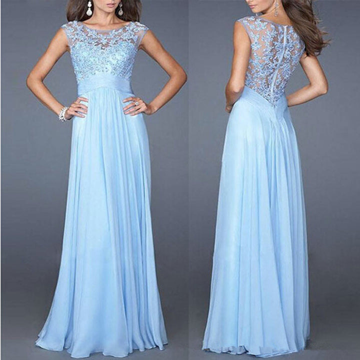 Damen Abendkleid mit floraler Spitze und schwingendem Rock Drune