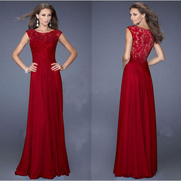 Damen Abendkleid mit floraler Spitze und schwingendem Rock Drune