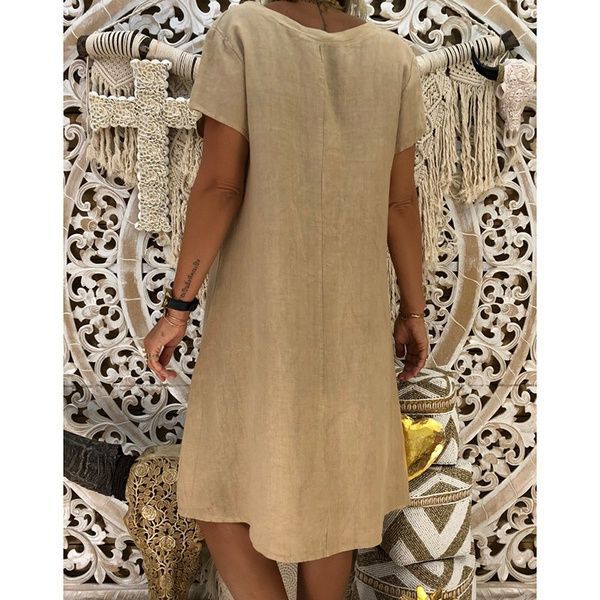 Damen Sommerkleid mit lässigem V-Ausschnitt und asymmetrischem Saum Drune