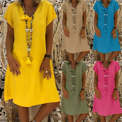 Damen Sommerkleid mit lässigem V-Ausschnitt und asymmetrischem Saum Drune