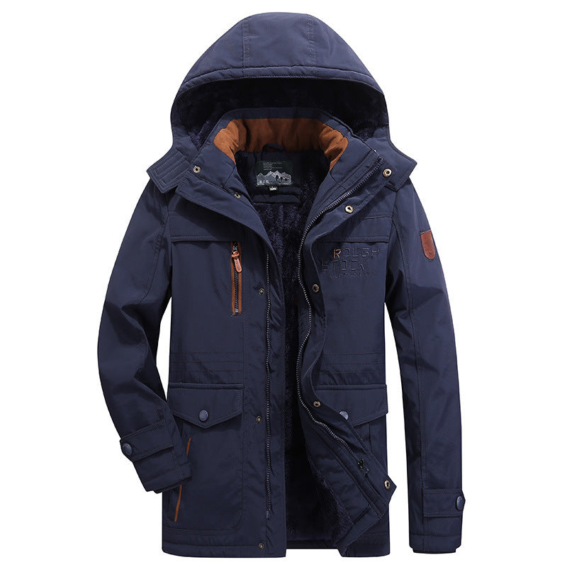 Herren nan gefütterte Winterparka mit Teddyfutter, abnehmbarer Kapuze und multiplen Taschen Drune