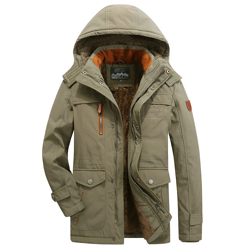 Herren nan gefütterte Winterparka mit Teddyfutter, abnehmbarer Kapuze und multiplen Taschen Drune