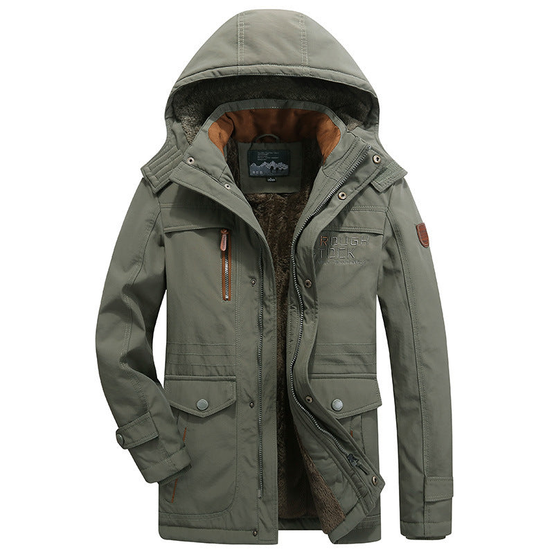 Herren nan gefütterte Winterparka mit Teddyfutter, abnehmbarer Kapuze und multiplen Taschen Drune