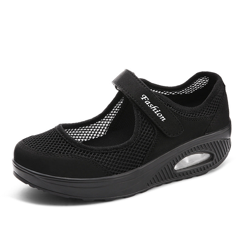 Damen nan atmungsaktiver Riemen-Ballerina-Walkingschuh mit Klettverschluss und Luftkissen Drune