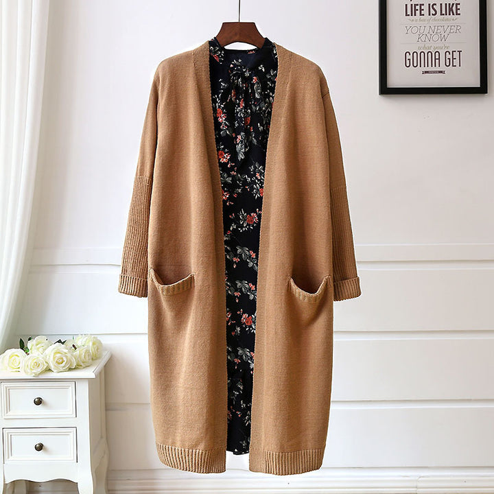 Damen Lange Strickjacke mit Taschen und offenem Schnitt Drune