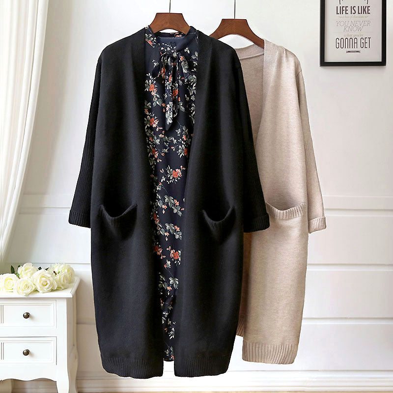 Damen Lange Strickjacke mit Taschen und offenem Schnitt Drune