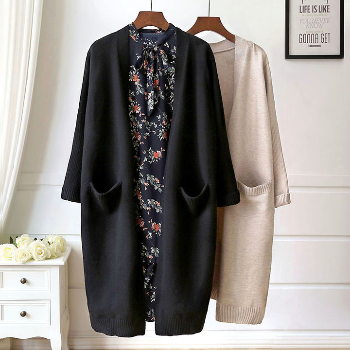 Damen Lange Strickjacke mit Taschen und offenem Schnitt Drune