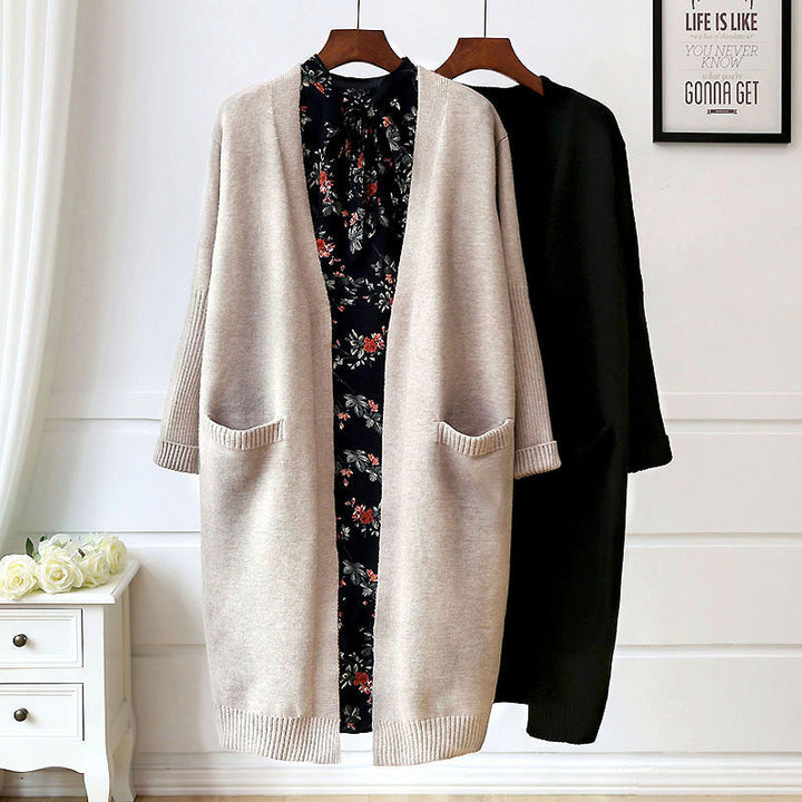 Damen Lange Strickjacke mit Taschen und offenem Schnitt Drune