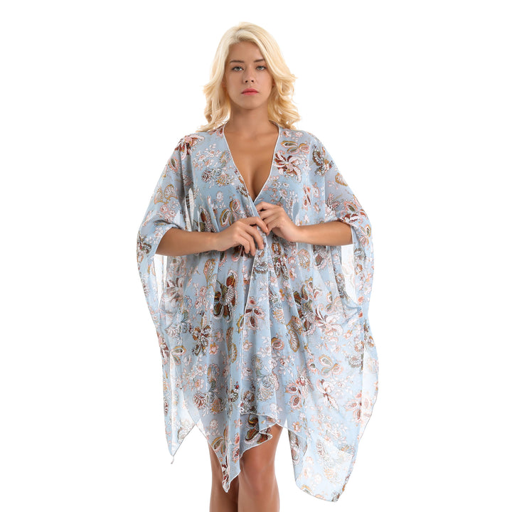Damen eleganter Chiffon-Überwurf mit floralem Design und asymmetrischem Saum Drune