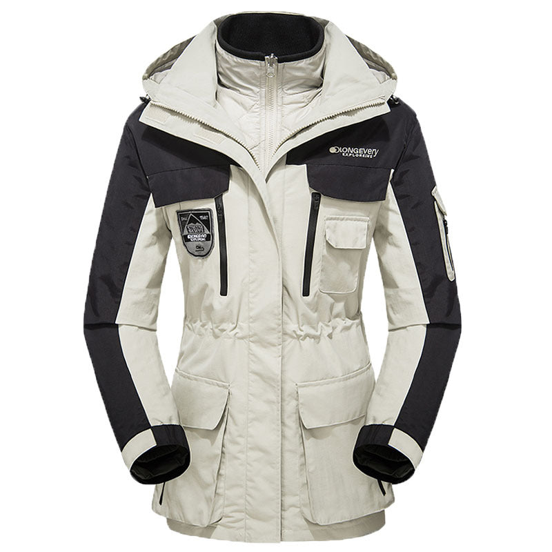 Herren wasserdichte atmungsaktive dreiteilige Outdoor-Expeditionsjacke mit Kapuze und Mehrzwecktaschen Drune
