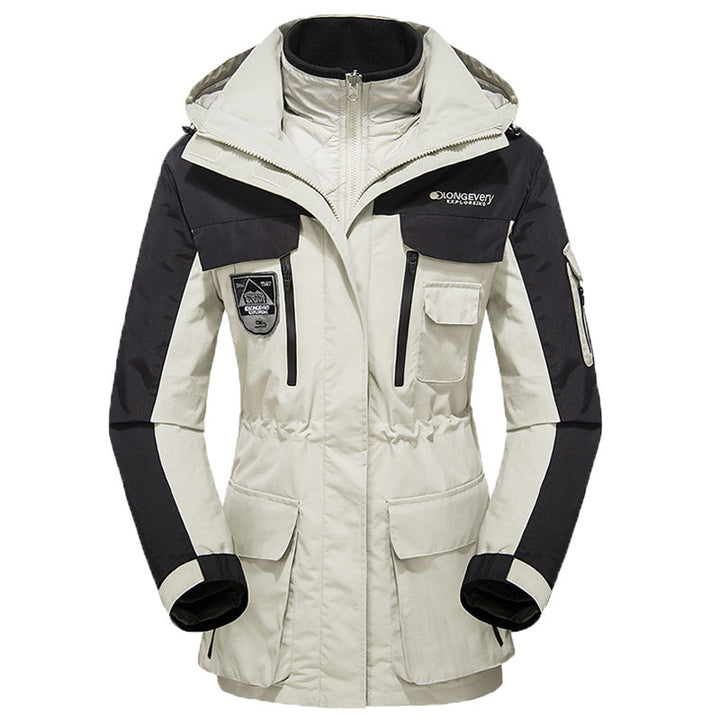 Herren wasserdichte atmungsaktive dreiteilige Outdoor-Expeditionsjacke mit Kapuze und Mehrzwecktaschen Drune