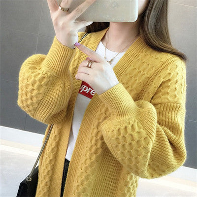 Damen Grobstrickcardigan mit offenem Schnitt und tiefem V-Ausschnitt Drune