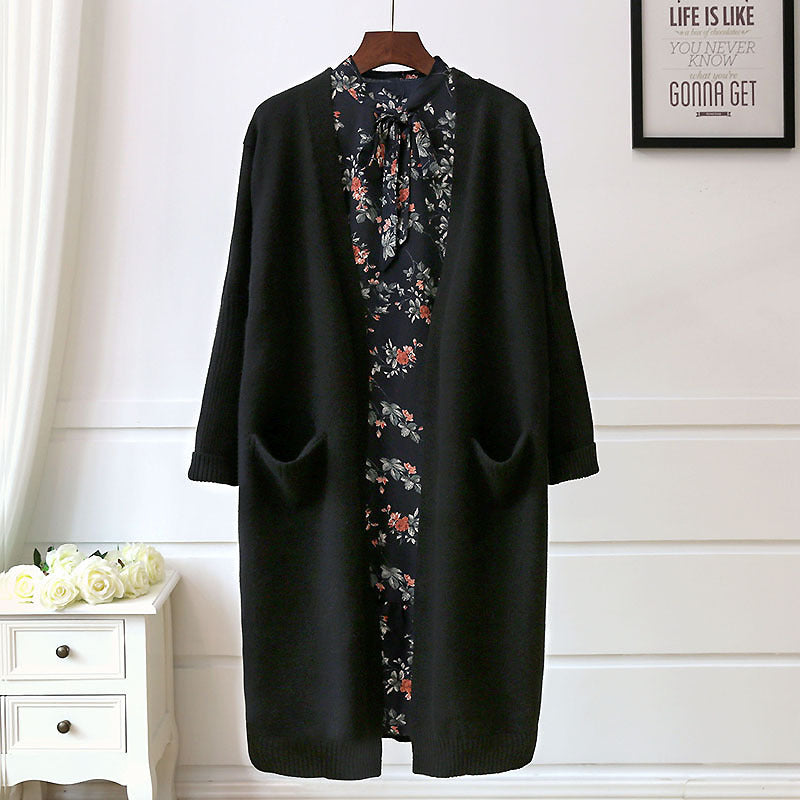 Damen Lange Strickjacke mit Taschen und offenem Schnitt Drune