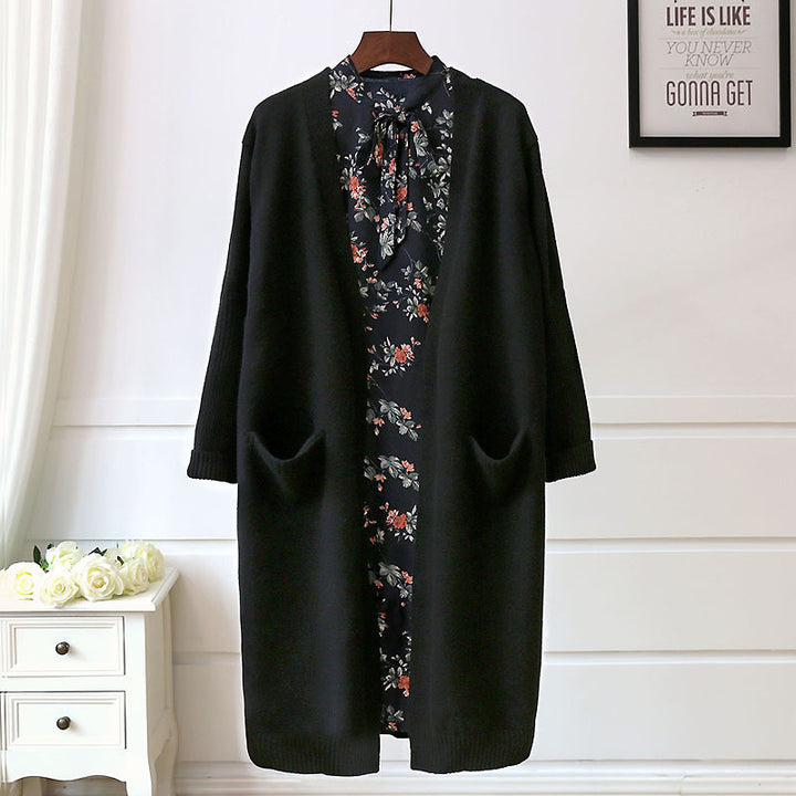 Damen Lange Strickjacke mit Taschen und offenem Schnitt Drune
