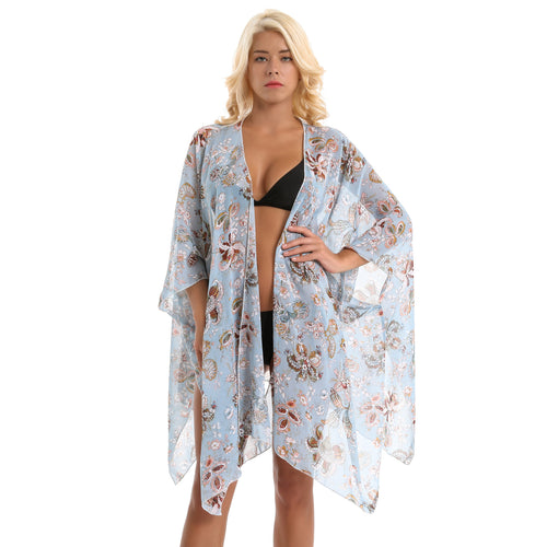 Damen eleganter Chiffon-Überwurf mit floralem Design und asymmetrischem Saum Drune