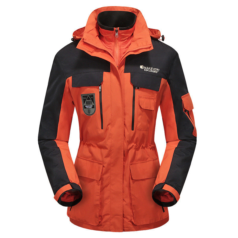 Herren wasserdichte atmungsaktive dreiteilige Outdoor-Expeditionsjacke mit Kapuze und Mehrzwecktaschen Drune