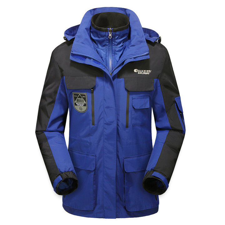 Herren wasserdichte atmungsaktive dreiteilige Outdoor-Expeditionsjacke mit Kapuze und Mehrzwecktaschen Drune