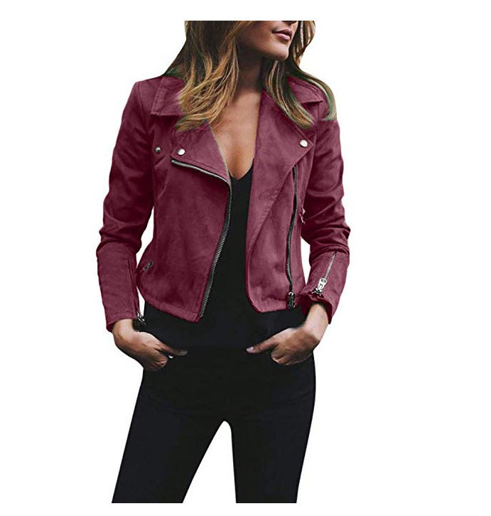 Damen nan taillierte Bikerjacke aus Veloursimitat mit asymmetrischem Reißverschluss und Reißverschlussärmeln Drune