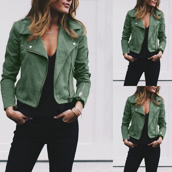 Damen nan taillierte Bikerjacke aus Veloursimitat mit asymmetrischem Reißverschluss und Reißverschlussärmeln Drune