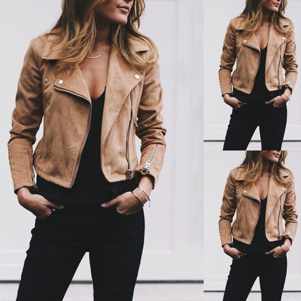 Damen nan taillierte Bikerjacke aus Veloursimitat mit asymmetrischem Reißverschluss und Reißverschlussärmeln Drune