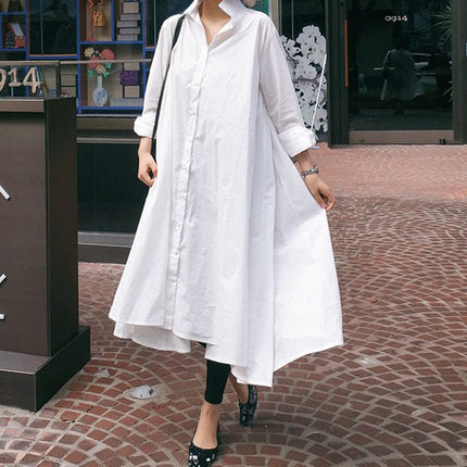 Damen Weites Hemdblusen‑Maxikleid mit asymmetrischem Saum und kastiger A‑Linien‑Silhouette Drune