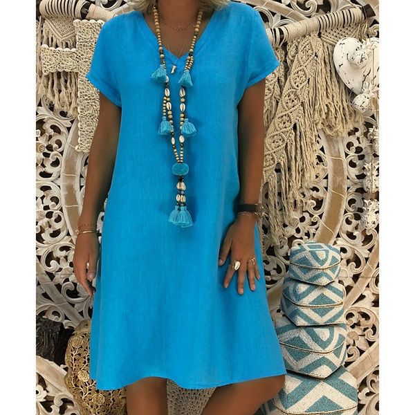 Damen Sommerkleid mit lässigem V-Ausschnitt und asymmetrischem Saum Drune