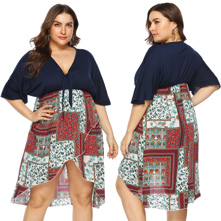 Damen Sommerkleid mit asymmetrischem Saum und floralem Muster Drune