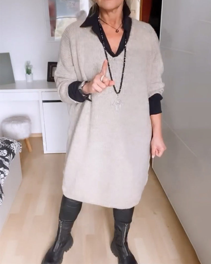 Drune | Lässiges Einfarbiges Hemdblusenkleid mit Knöpfen