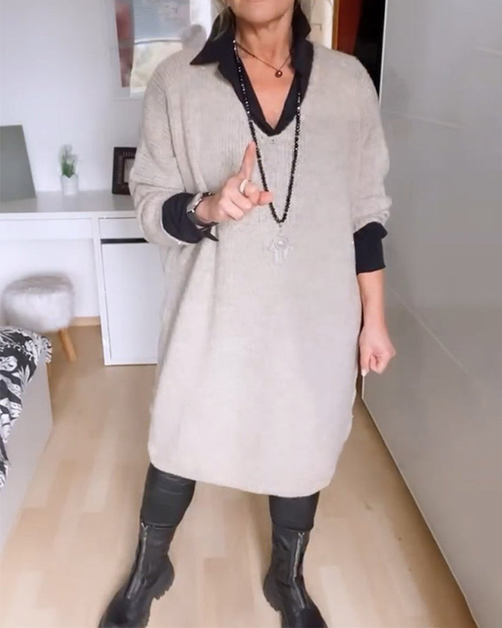 Drune | Lässiges Einfarbiges Hemdblusenkleid mit Knöpfen