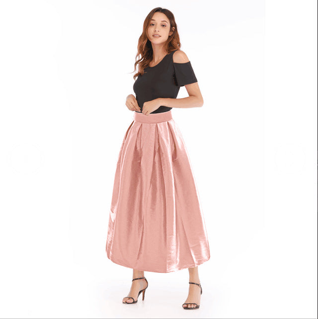 Damen Maxirock aus Satin mit hoher Taille & weitem Tellerrock Drune
