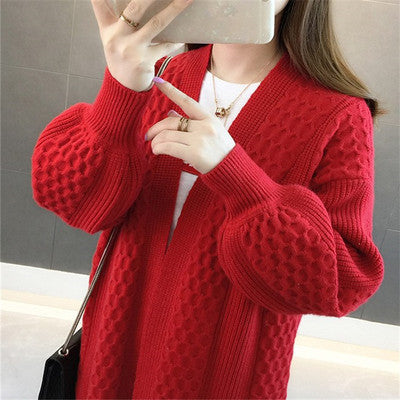 Damen Grobstrickcardigan mit offenem Schnitt und tiefem V-Ausschnitt Drune