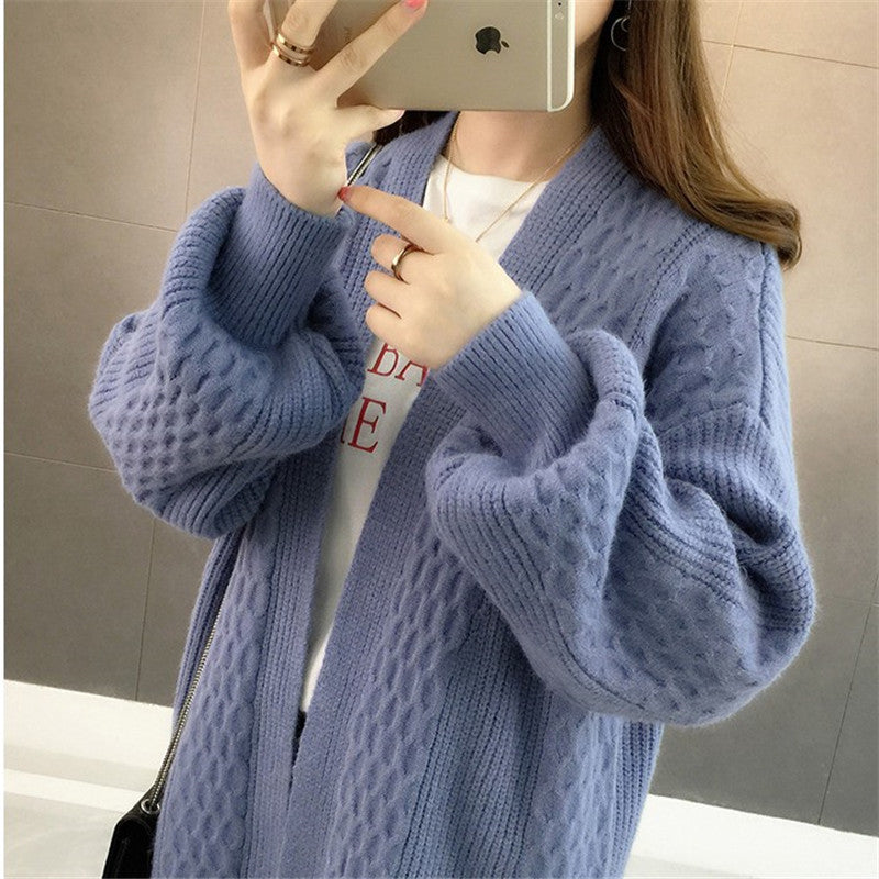 Damen Grobstrickcardigan mit offenem Schnitt und tiefem V-Ausschnitt Drune