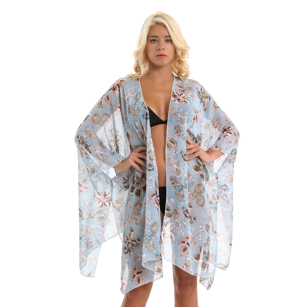 Damen eleganter Chiffon-Überwurf mit floralem Design und asymmetrischem Saum Drune