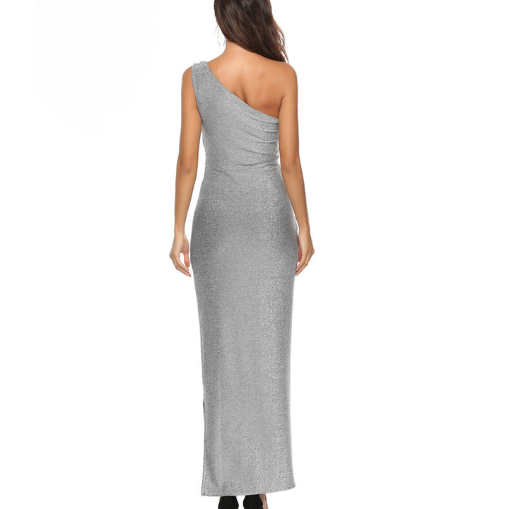 Damen Elegantes Maxikleid mit asymmetrischem Schnitt und schimmerndem Stoff Drune
