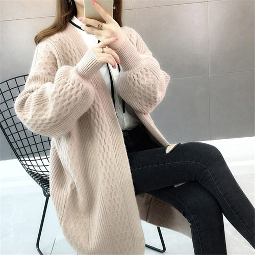 Damen Grobstrickcardigan mit offenem Schnitt und tiefem V-Ausschnitt Drune