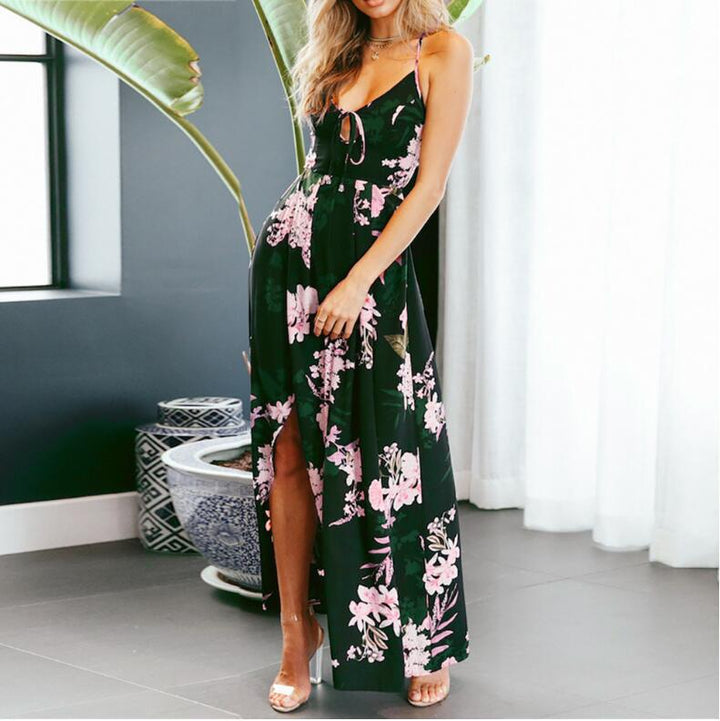 Damen Maxi-Kleid mit floralem Muster und verführerischem Schlitz Drune