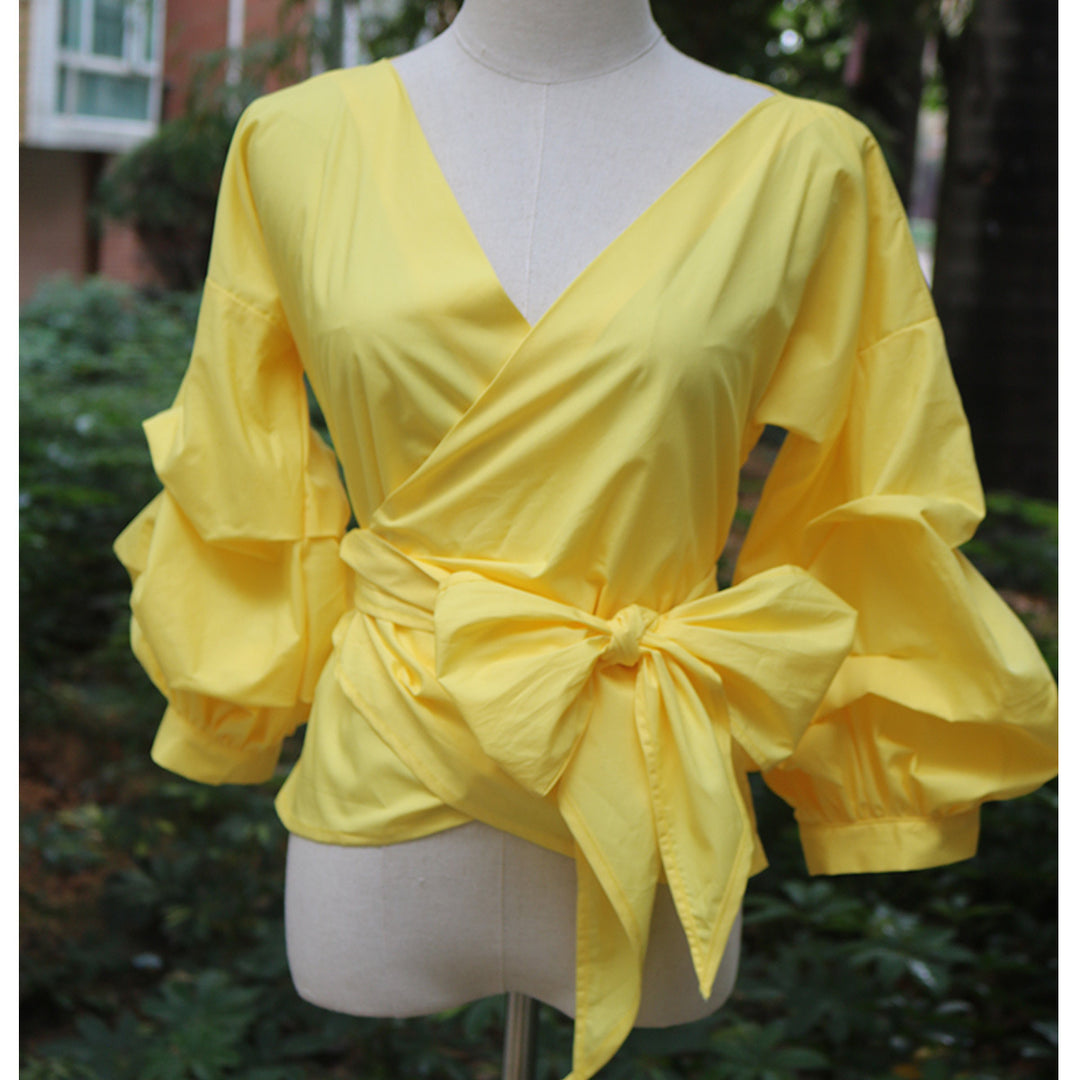 Damen Wickelbluse mit voluminösen Ärmeln Drune