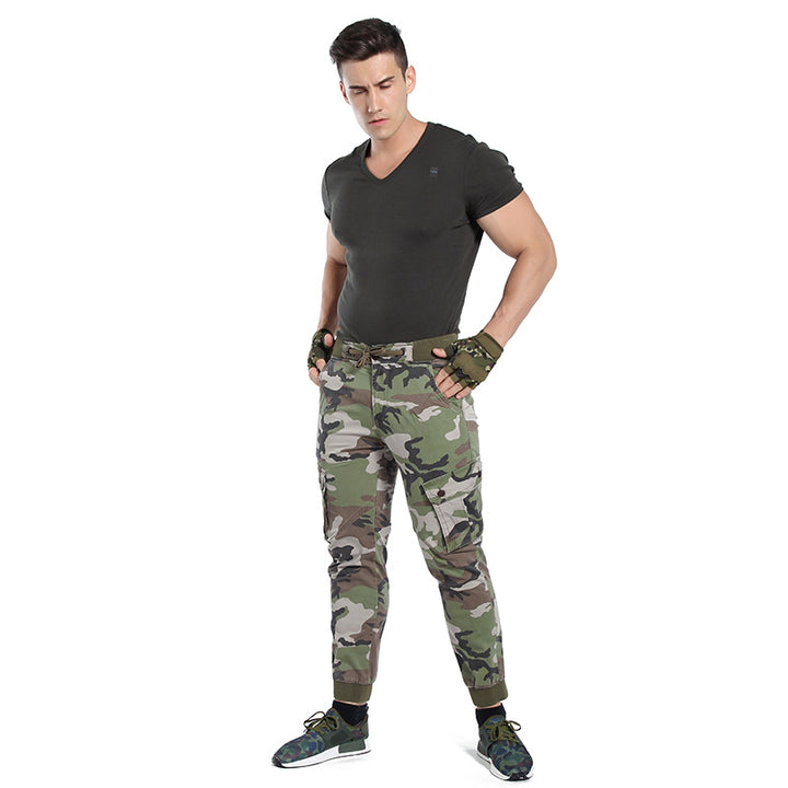 Herren Cargohose im Army-Stil mit elastischem Bund, Kordelzug und Bündchen Drune