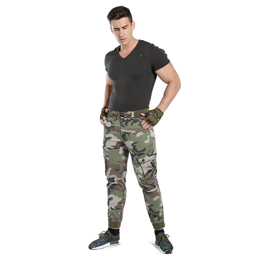 Herren Cargohose im Army-Stil mit elastischem Bund, Kordelzug und Bündchen Drune