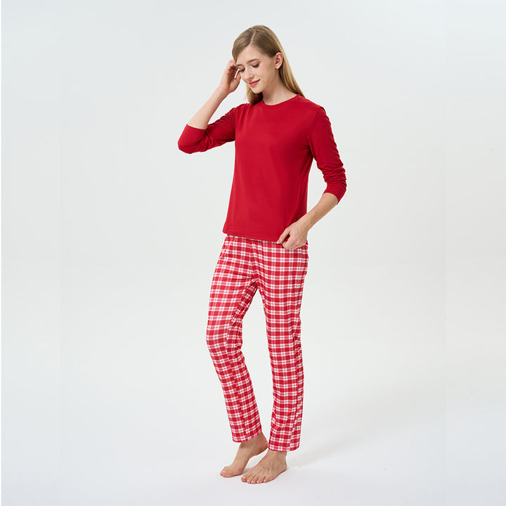 Damen-Pyjama-Set, Rundhalsausschnitt, weihnachtliches Design