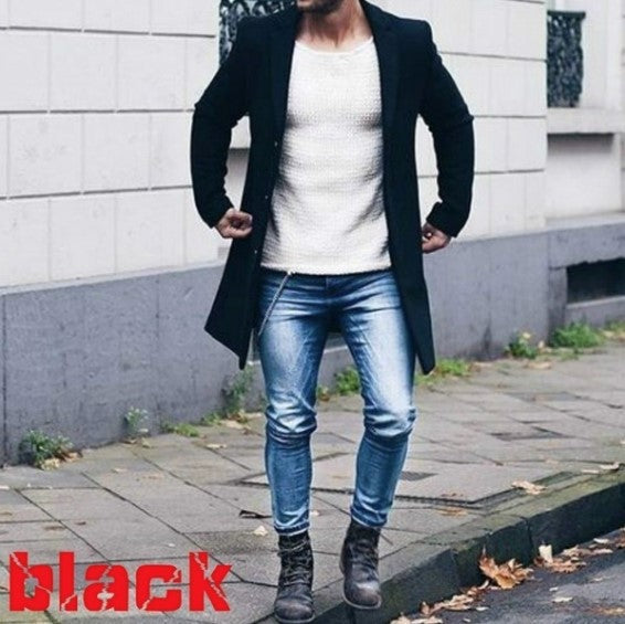 Herren eleganter langer Mantel mit modernem Schnitt Drune
