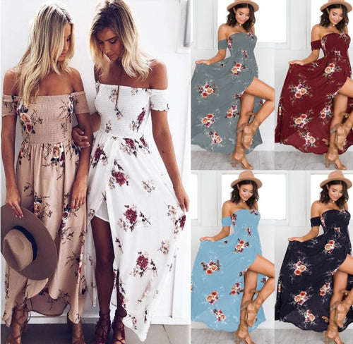 Damen Maxikleid mit schulterfreiem Design und floralen Mustern Drune