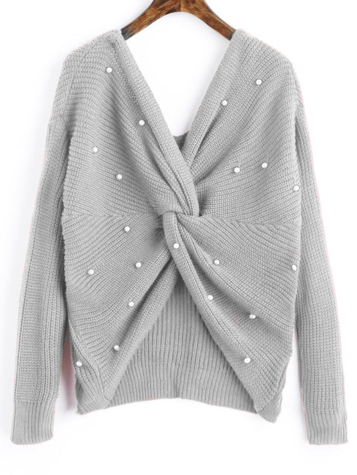 Damen Strickpullover im modernen Wickeldesign Drune
